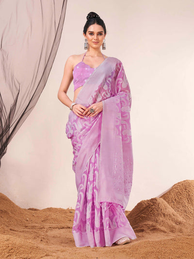 Indyancart TI Women's Ready To Wear Lavender Woven Saree with Unstitched Blouse