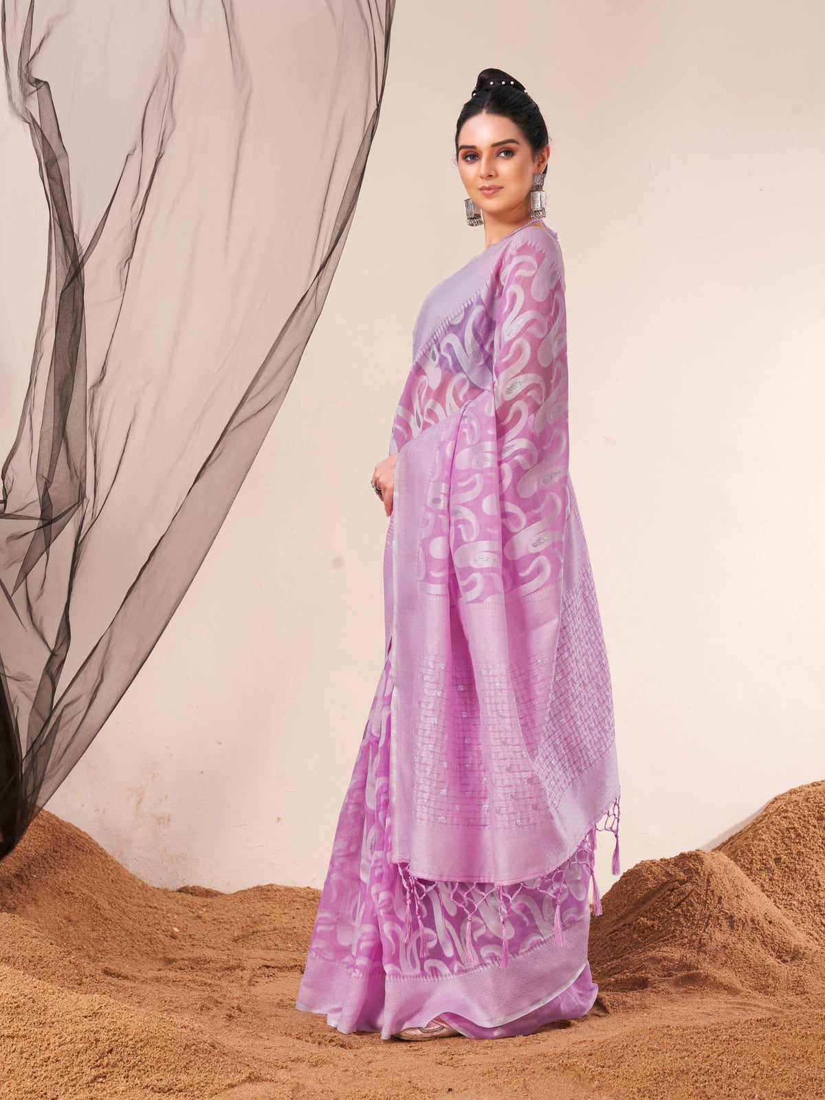 Indyancart TI Women's Ready To Wear Lavender Woven Saree with Unstitched Blouse
