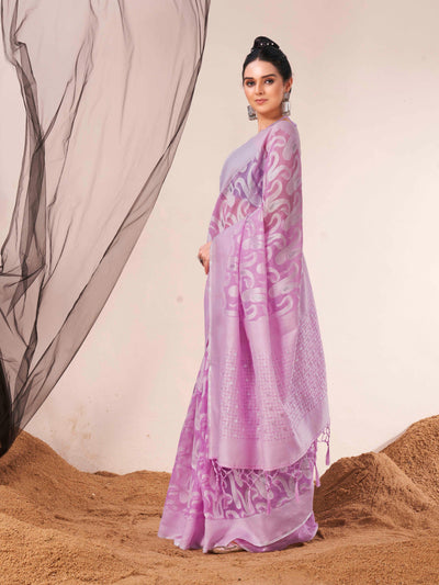 Indyancart TI Women's Ready To Wear Lavender Woven Saree with Unstitched Blouse