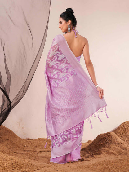 Indyancart TI Women's Ready To Wear Lavender Woven Saree with Unstitched Blouse