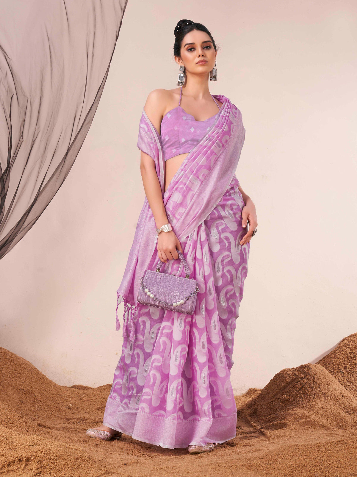 Indyancart TI Women's Ready To Wear Lavender Woven Saree with Unstitched Blouse