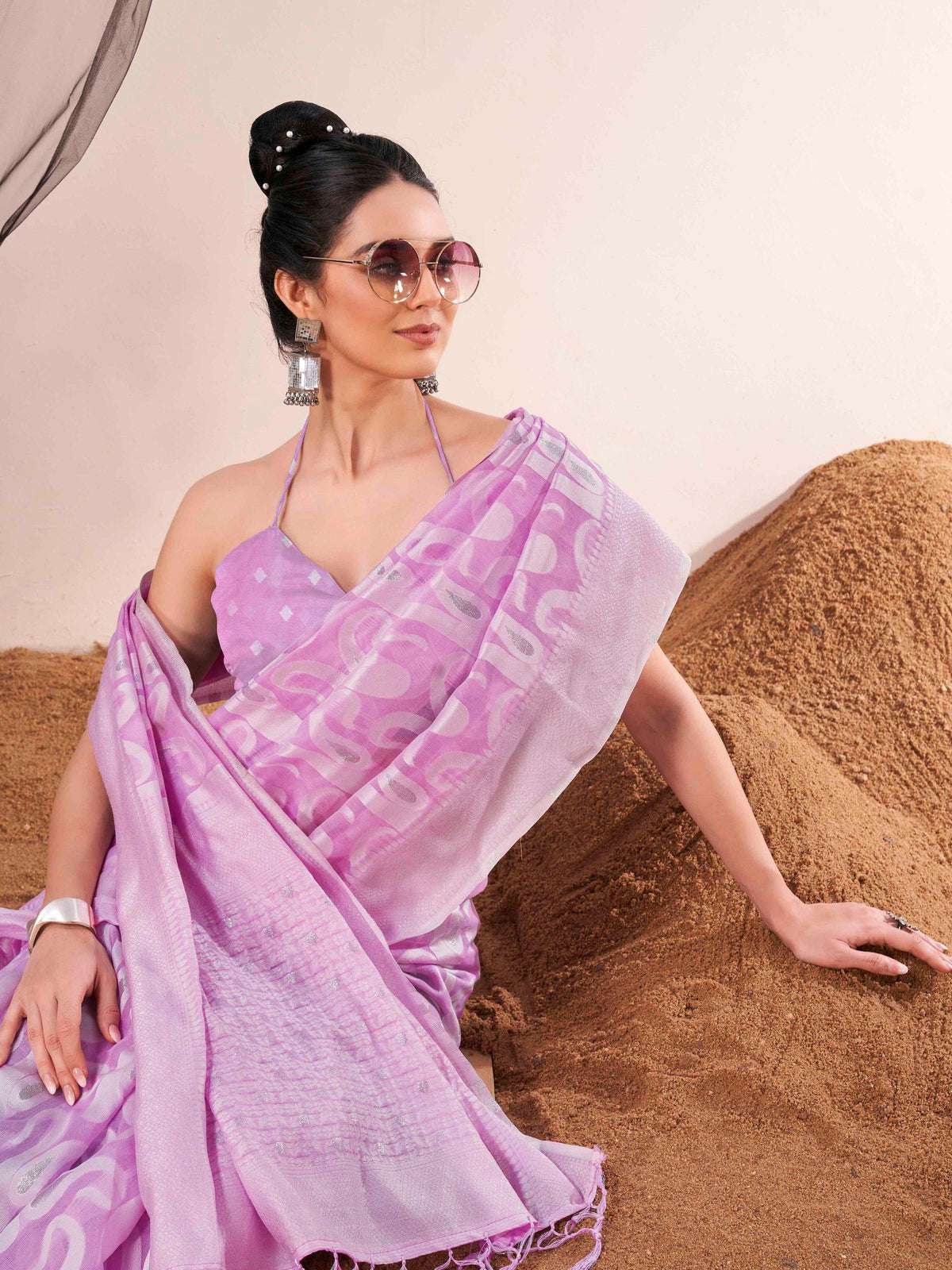 Indyancart TI Women's Ready To Wear Lavender Woven Saree with Unstitched Blouse