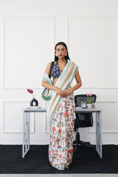 Indyancart TI Women's Ready To Wear Multi Abstract Saree with Unstitched Blouse