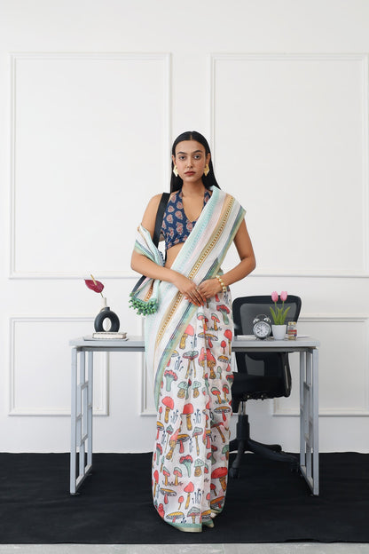 Indyancart TI Women's Ready To Wear Multi Abstract Saree with Unstitched Blouse