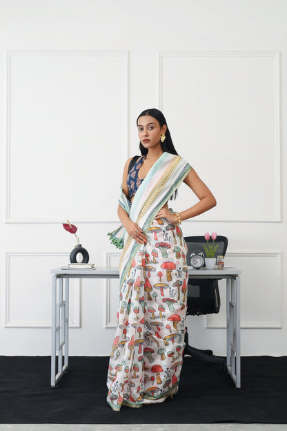 Indyancart TI Women's Ready To Wear Multi Abstract Saree with Unstitched Blouse