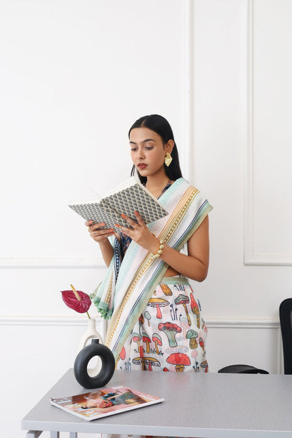 Indyancart TI Women's Ready To Wear Multi Abstract Saree with Unstitched Blouse