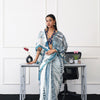 Indyancart TI Women's Ready To Wear Blue Geometric Saree with Unstitched Blouse