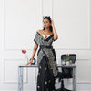 Dhiyona TI Women's Ready To Wear Black Colored Printed Satin Saree with Unstitched Blouse