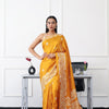 Dhiyona TI Women's Ready To Wear Mustard Colored Printed Satin Saree with Unstitched Blouse