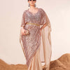 Dhiyona TI Women's Beige Colored Designer Kaftan Saree with Unstitched Blouse Embellished Belt
