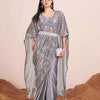 Dhiyona TI Women's Grey Colored Kaftan Designer Saree with Unstitched Blouse Embellished Belt