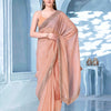 Dhiyona TI Women's Peach Sequined Embroidered Crunchy Saree with Unstitched Blouse