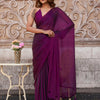 Dhiyona TI Women's Two Tone Purple Solid Saree with Unstitched Blouse