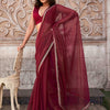 Dhiyona TI Women's Maroon Shimmer Chiffon Saree with Unstitched Blouse