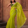 Dhiyona TI Women's Green Shimmer Chiffon Saree with Unstitched Blouse