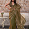 Dhiyona TI Women's Pre-Drape Green and Gold Two Tone Satin Saree with Unstitched Blouse