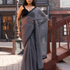 Dhiyona TI Women's Grey Shimmer Chffon Saree with Unstitched Blouse
