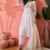 Dhiyona SN Women's White Floral Embroidered Silk Blend A-Line Kurta With Trousers And Dupatta