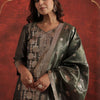 Dhiyona IE Woven Design V-Neck Zari Straight Kurta With Trousers & Dupatta