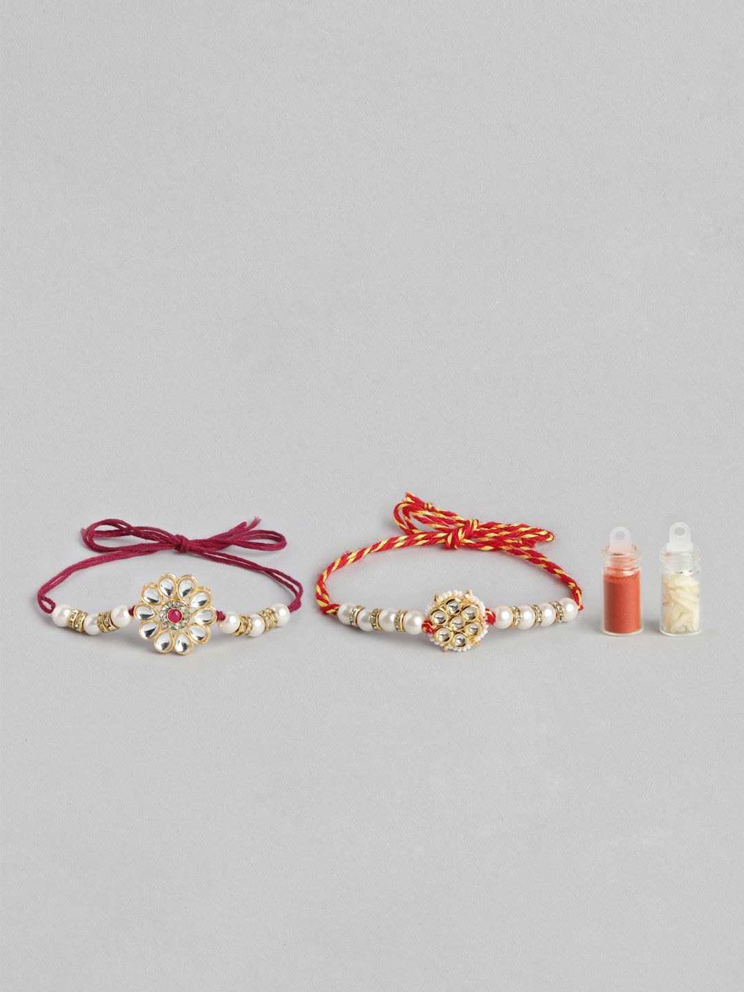 Anouk Unisex Set of 2 Beaded Bhai Bhabhi Rakhis With Roli & Chawal