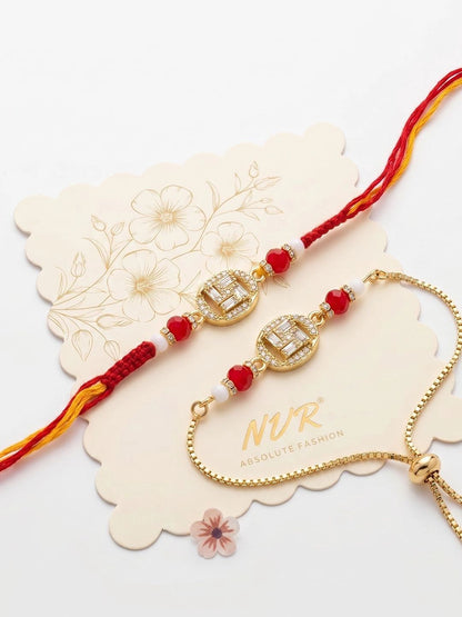 Anouk Set Of 2 Artificial Stones & Beads Swastik Bhaiya Bhabhi Rakhi With Roli Chawal