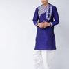 Men's Blue Silk Blend Angrakha Kurta and Dhoti Set