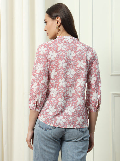 Women's Pink Floral Printed Cotton Top