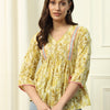 Women's Yellow Printed Cotton Top