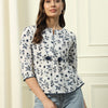 Women's White Printed Cotton Top