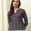 Women's Blue Floral Printed Cotton Top
