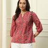 Women's Red Floral Printed Cotton Top