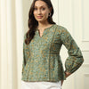 Women's Green Floral Printed Cotton Top