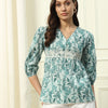 Women's Sky Blue Printed Cotton Top