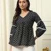 Women's Black Printed Cotton Top