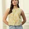 Women's Yellow Floral Printed Cotton Top