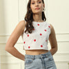 Dhiyona FL Women's White Embroidered Cotton Crop Top