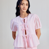 Dhiyona FL Women’s Pink Solid Linen Peplum Top