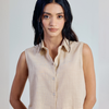 Dhiyona FL Women’s Beige Solid Linen Sleeveless Shirt Top