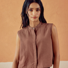 Dhiyona FL Women’s Brown Solid Linen Sleeveless Shirt Top
