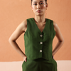 Dhiyona FL Women’s Green Solid Linen Sleeveless Shirt Top