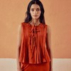 Dhiyona FL Women’s Rust Solid Linen Pleated Sleeveless Top