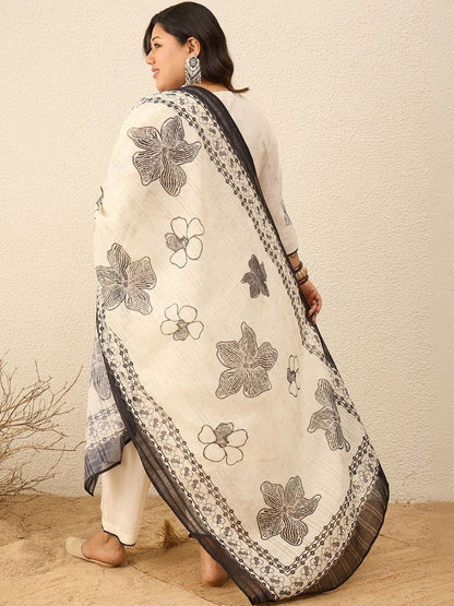 Indyancart Women's Floral Printed Regular Kurta with Trousers & With Dupatta