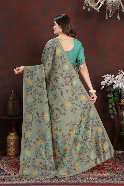 Dhiyona GR Women's Trisha Grey Pure Mul Cotton Jamdani Saree