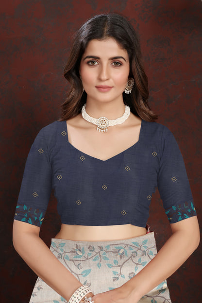 Dhiyona GR Women's Trisha Indigo Navy Pure Mul Cotton Jamdani Saree