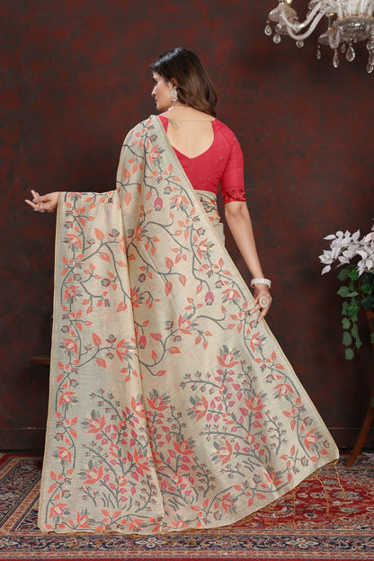 Dhiyona GR Women's Trisha Hot Pink Pure Mul Cotton Jamdani Saree