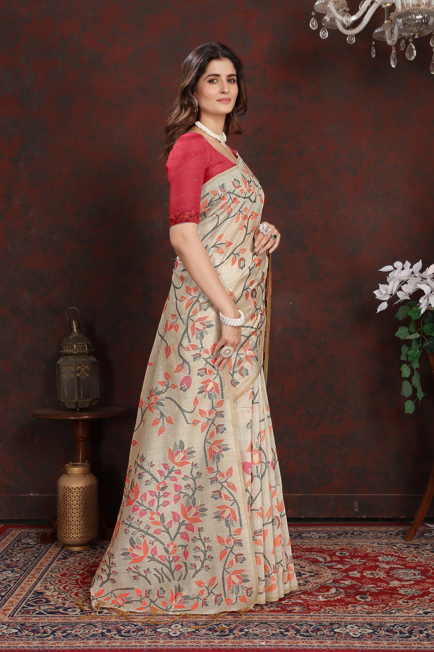 Dhiyona GR Women's Trisha Hot Pink Pure Mul Cotton Jamdani Saree
