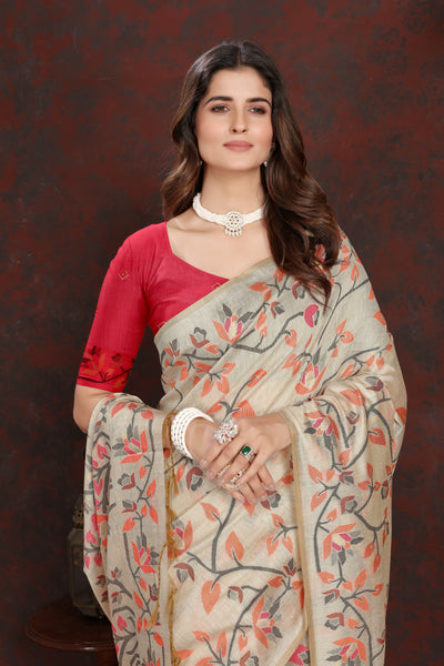 Indyancart GR Women's Trisha Hot Pink Pure Mul Cotton Jamdani Saree