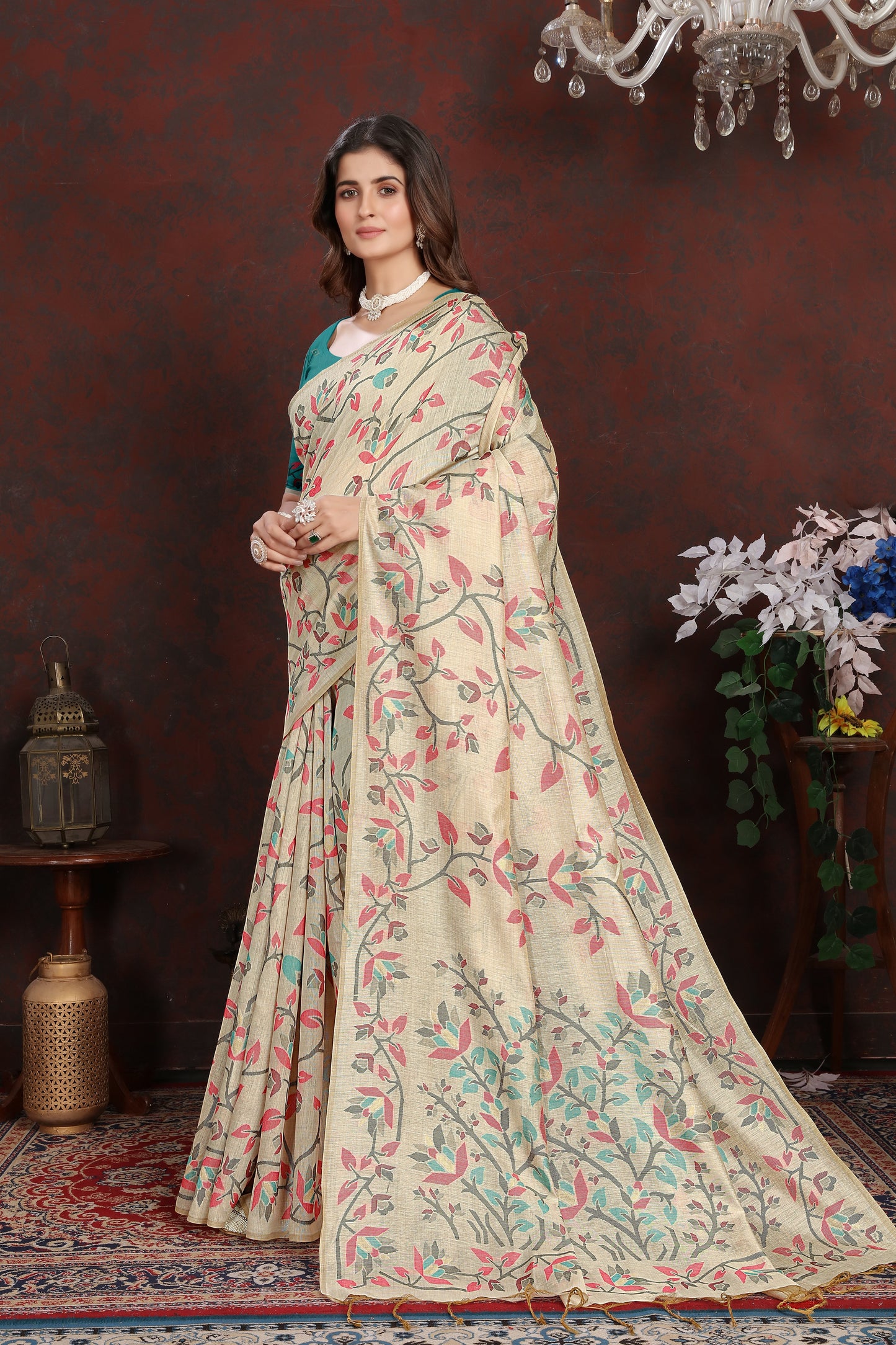 Dhiyona GR Women's Trisha Turquoise Pure Mul Cotton Jamdani Saree