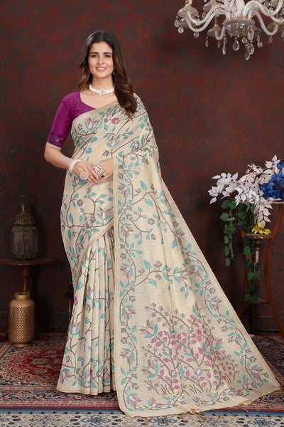 Indyancart GR Women's Trisha Plum Wine Pure Mul Cotton Jamdani Saree