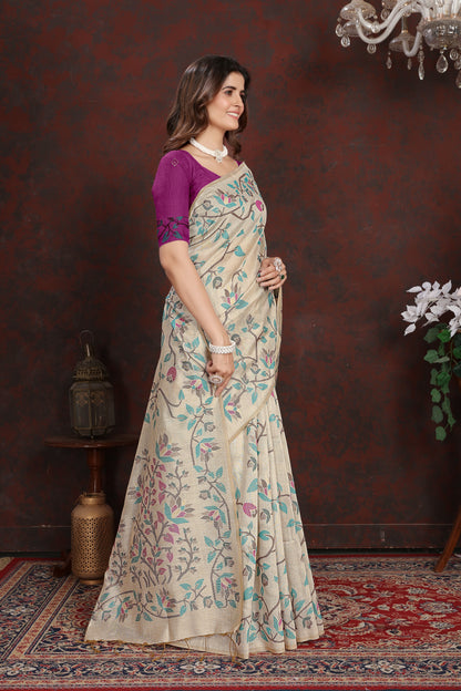 Dhiyona GR Women's Trisha Plum Wine Pure Mul Cotton Jamdani Saree